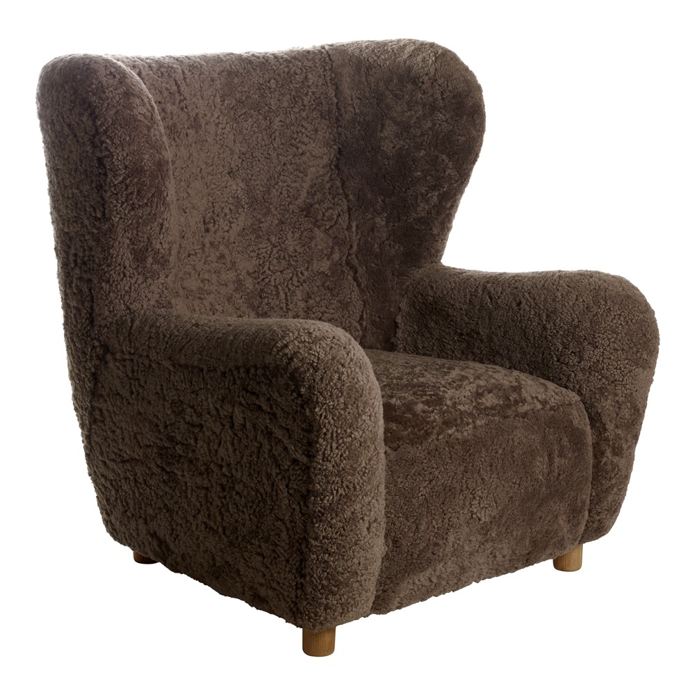 NJORD Fåtölj Äkta Fårskinn 100%, Brun, ben ek Från Mogihome | RUM1